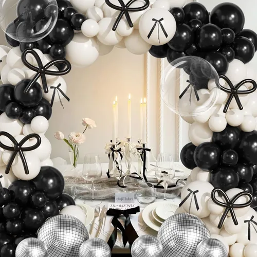 Vista 8 de JOGAMS Kit de arco de globos de lazo negro de 175 piezas con 260 globos de discoteca transparentes, lazo de cinta negra para arco coquette
