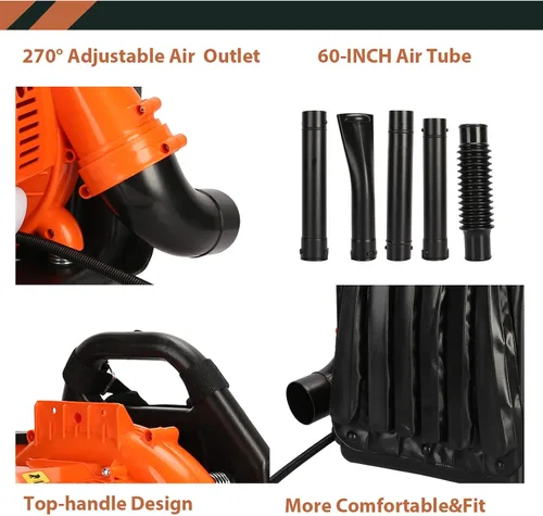 Vista 7 de Soplador de hojas de mochila de 2 tiempos de 52 cc, soplador de hojas a gas de 550 CFM, soplador de polvo inalámbrico, limpiador refrigerado por