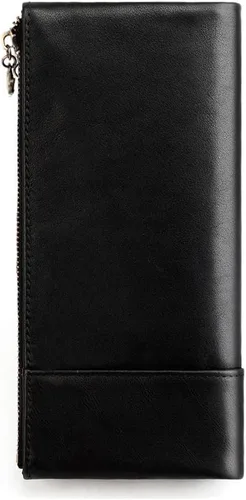 Vista 3 de Teanea Cartera plegable delgada de cuero genuino con bloqueo RFID con bolsillo para teléfono para mujer, Negro -, Cartera RFID plegable