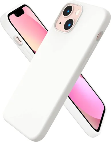 Vista 24 de ORNARTO - Funda compatible con iPhone 13 Mini, goma de gel suave de 3 capas de silicona líquida delgada con microfibra, 13,7 cm, azul Caucho
