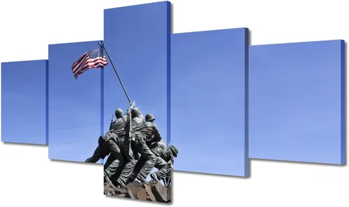 Vista 11 de Arte de pared para sala de estar, imágenes de la bandera estadounidense, impresión en lienzo, arte de pared militar de Estados Unidos de la Segunda
