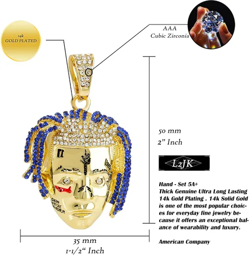 Vista 3 de L2JK Collar de cadena Franco chapado en oro blanco de 14 quilates Hip Hop Rapper exquisito Tentacion R.I.P, Latón, Circonia cúbica