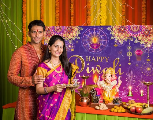 Vista 2 de Mocsicka Happy Diwali - Telón de fondo indio Deepavali Diwali Festival de luz, decoración de fiesta, linterna Rangoli, fotografía, pancarta