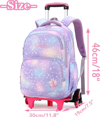 Vista 2 de Mochila con ruedas para niños y niñas mochila rodante para niñas y niños impermeable equipaje de viaje preescolar primaria 1243 Purple