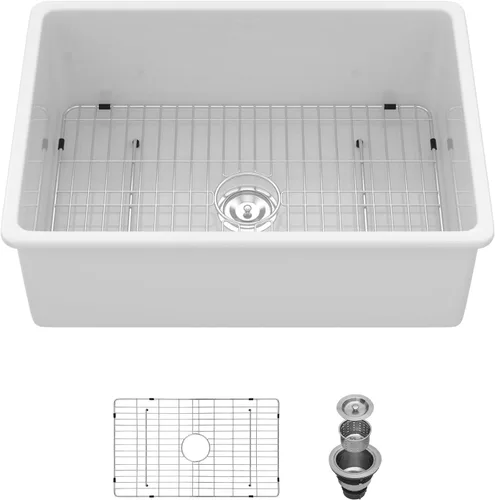 Vista 12 de Sarlai White Undermount/Drop In Kitchen Sink 24 x 18 Inch Laundry Sink 11 Inch Extra Deep White Fireclay Ceramic Single Bowl Dual-mount Utility