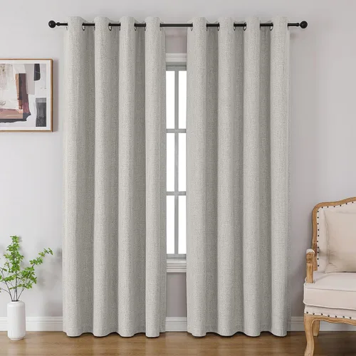 Vista 15 de CUCRAF Juego de 2 paneles de cortinas 100% opacas de 54 pulgadas de largo, cortinas texturizadas de lino para oscurecer la habitación, con ojales
