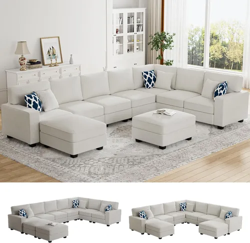 Vista 13 de Legend Vansen - Sofá seccional modular en forma de U con otomano, sofá de esquina reversible moderno para sala de estar (Antracita, 2+3 con otomano)