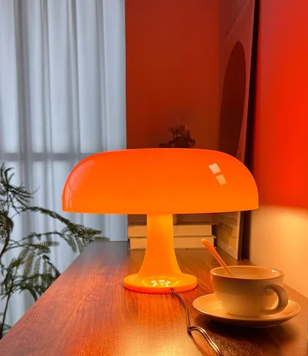 Vista 2 de Lámpara de hongo naranja Anykonio, lámpara de mesa moderna de mediados de siglo para dormitorio, lámparas pequeñas de mesita de noche decorativas