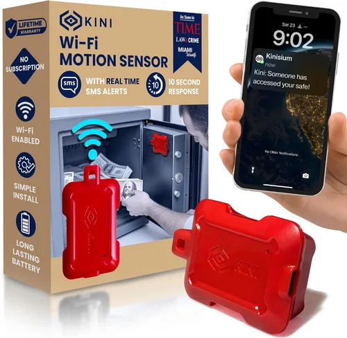 Vista 7 de Alarma con sensor de movimiento Wi-Fi Kini y alerta de manipulación - App, SMS y alertas de correo electrónico instantáneas, cajas fuertes
