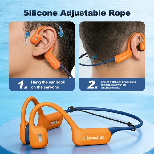 Vista 8 de Auriculares de natación de conducción ósea, auriculares subacuáticos impermeables IP68, Bluetooth 6.0 y MP3 con tarjeta de memoria de 32 GB, Naranja