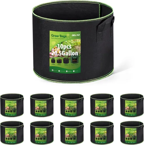 Vista 17 de Delxo Paquete de 20 bolsas de cultivo de 1 galón, bolsa de plantación de jardín, macetas de tela no tejida gruesa de 10.58 oz para frutas, verduras