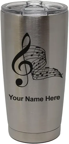 Vista 99 de LaserGram Vaso aislado al vacío de 20 onzas, notas musicales, grabado personalizado incluido (negro)