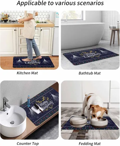 Vista 9 de Tapete de baño de Navidad para bañera, antideslizante, de secado rápido y absorbente, tierra de diatomeas, fregadero de cocina, ducha, tapete