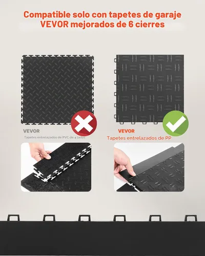 Vista 4 de VEVOR Kit de bordes de transición hembra para pisos de garaje, 15 piezas resistentes de PP modular entrelazado para bordes de suelos de garaje Negro