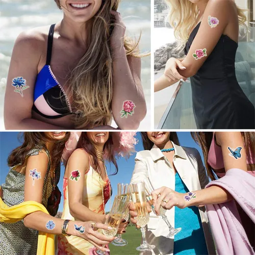 Vista 5 de Konsait 50 hojas de tatuajes temporales de flores para mujeres, adolescentes y niñas, pequeño tatuaje temporal para adultos, impermeable, arte