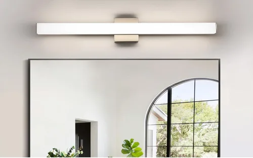 Vista 8 de Lámpara de tocador de baño de níquel cepillado, cuadrada, LED, 60 cm (24 pulgadas), 14 W, luz blanca natural, 4000 K, barra de luz para espejo