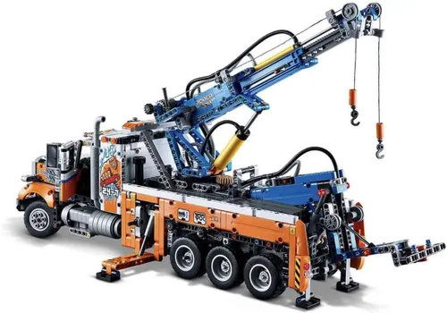 Vista 8 de Lego 42128 Technic - Camión de remolque resistente con grúa de juguete para niños y niñas con funciones mecánicas, juego de construcción de modelos