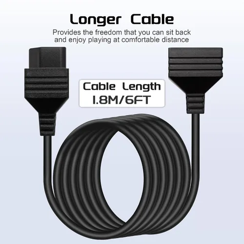 Vista 4 de Cable de extensión de controlador NES de 7 pines, paquete de 2 cables de extensión de controlador de repuesto de 1.8M/6 pies para Nintendo