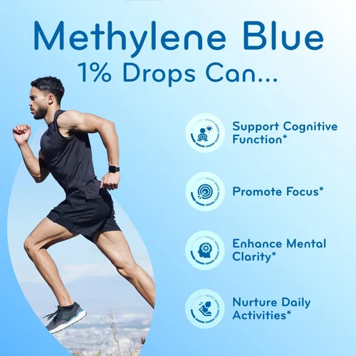 Vista 6 de Gotas de azul de metileno de grado farmacéutico – Azul de metileno puro 1% en solución de agua de ósmosis inversa para apoyo a la salud cerebral