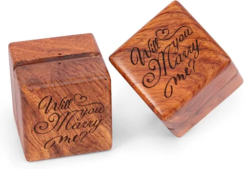 Vista 4 de Caja de anillos de madera Caja de anillos de madera hecha a mano para ella y él, caja rústica vintage portadora de anillos de madera