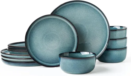 Vista 13 de Stoneware Dinnerware Sets for 8, Reactive Glaze, Beige