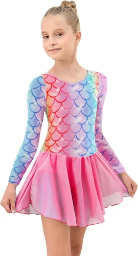 Vista 6 de Leotardos de gimnasia con falda para niñas, tutú de ballet, vestido de danza, leopardo, sirena, unicornio, falda de gimnasia