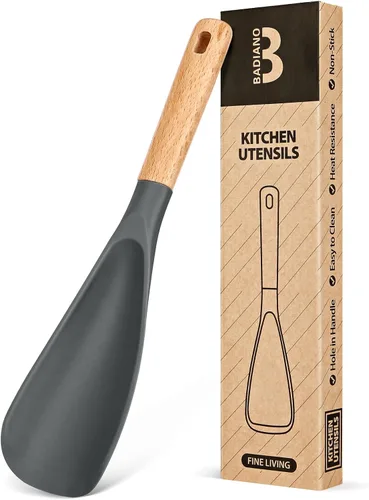 Vista 20 de Cuchara de cocina para utensilios de cocina antiadherentes, ideal para cocinar y servir silicona mate resistente sin BPA, cuchara con mango de Verde