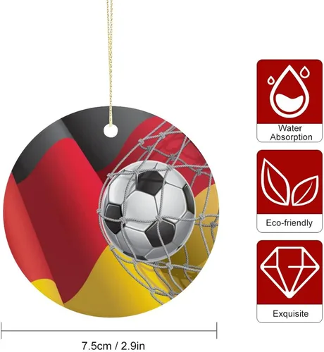 Vista 2 de Portería de fútbol y bandera alemana adorno de cerámica de Navidad decoración de Navidad para árbol de Navidad fiesta en casa
