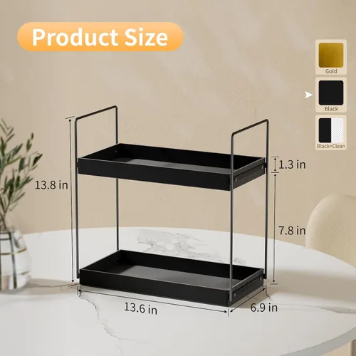 Vista 2 de NPPLUS Organizador de encimera de baño, estante de metal de 2 niveles para el cuidado de la piel, negro mate, 13.6 pulgadas de largo x 6.9 pulgadas
