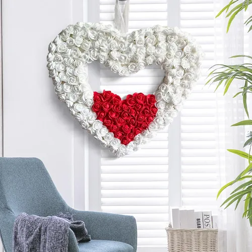 Vista 4 de BULINGNA Coronas de corazón para el día de San Valentín, simulación artificial, romántica, rosa, boda, compromiso, fiesta, adorno colgante