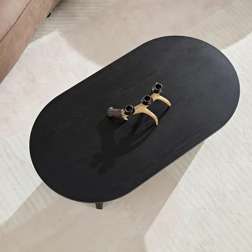 Vista 5 de KEVINSPACE W39.37 Mesa de centro ovalada para sala de estar Casa Moderna Mesa de café con diseño Patas de mesa de centro de madera Mesa de té 39.37