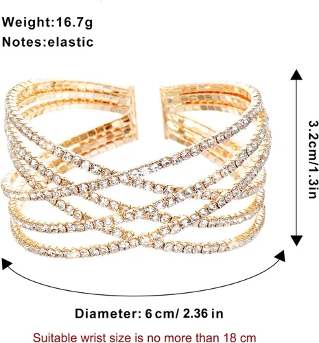 Vista 6 de Pulsera de diamantes de imitación para mujer, pulsera multicapa de cristal