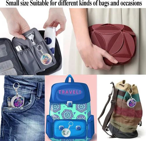 Vista 5 de Cenicero de bolsillo portátil, llavero circular de metal con apagador, soporte personalizado para cenicero para uso cómodo al aire libre