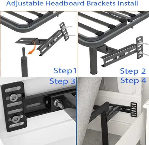 Vista 4 de Soportes de cabecera ajustables para marco de cama de metal, soportes universales para cabecero con kit de extensión de estribo para cama