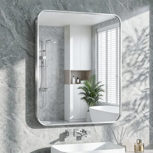 Vista 53 de Koonmi - Espejo de baño de 36x60 pulgadas con marco de metal cepillado negro para montaje en pared sobre el fregadero, vidrio templado HD