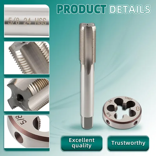 Vista 3 de AUTOKAY Nuevo HSS 5/8"-24 UNEF - Juego de roscas y troqueles para mano derecha (5/8x24) RH