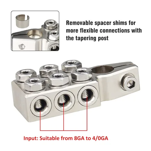 Vista 3 de Conectores de terminal de batería, bloque de distribución de batería de 12 vías, 8AWG hasta 4/0 (XL) AWG calibre positivo y negativo (+/-) (par)