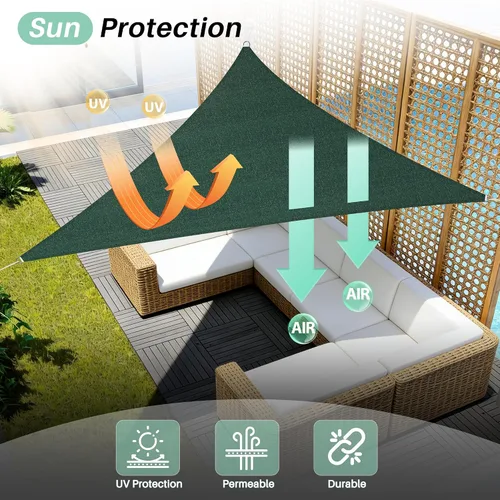 Vista 33 de SunnyRoyal Toldo parasol triangular de 8 x 8 x 8 pies con bloqueo UV, para patio, jardín, piscina (turquesa)