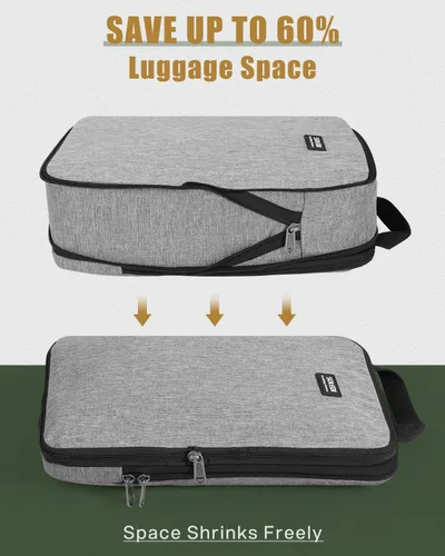 Vista 2 de SOLEDI Juego de 7 cubos de compresión para artículos esenciales de viaje, bolsas organizadoras de equipaje, incluye organizador de cables, bolsa