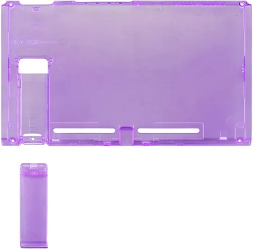 Vista 3 de eXtremeRate Carcasa de repuesto para consola Nintendo Switch con función atril, color morado atómico, transparente, carcasa para consola Nintendo