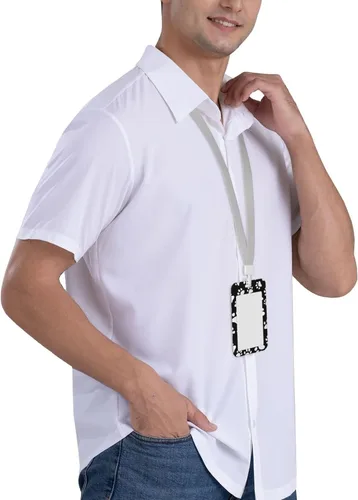Vista 8 de Soporte para tarjetas de identificación con estampado de pata de oso con cordón, protector de tarjeta de identificación vertical, soporte para placa