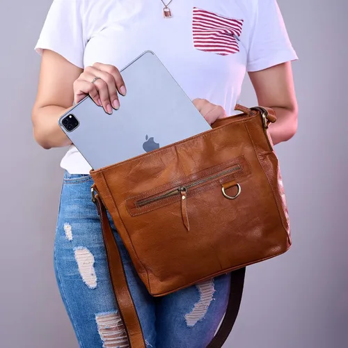 Vista 2 de URBAN LEATHER Bolsos cruzados grandes de 12 pulgadas para mujer bolso bandolera cruzado de cuero auténtico bolso de viaje de diseñador de hombro