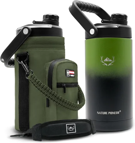 Vista 15 de NATURE PIONEOR Botella de agua aislada de 84 onzas, jarra de agua de acero inoxidable con doble vacío con soporte/portador, boca ancha, deportes al
