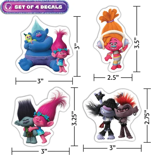 Vista 3 de DreamWorks Trolls Calcomanías de vinilo – Biggie, DJ Suki, amapola, rama, King Thrash, Barb, Queen of Rock calcomanías para botella de agua