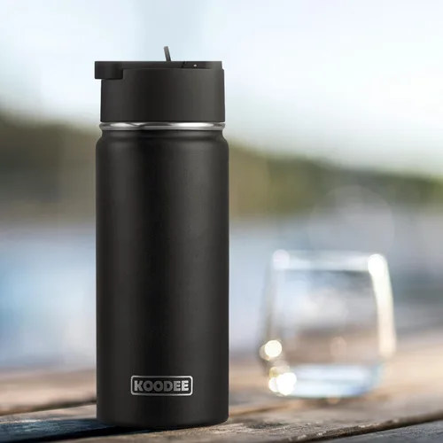 Vista 6 de koodee Botella de agua de acero inoxidable de 16 onzas con aislamiento al vacío de doble pared con pajilla, paquete de 2 botellas de agua deportivas