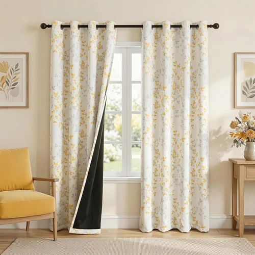 Vista 18 de Cortinas opacas 95% azules de 63 pulgadas de largo para dormitorio, cortina de oscurecimiento de habitación con patrón de hojas para habitación