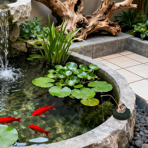 Vista 7 de Decoración flotante para pecera, figura de acuario de pescador con base de hoja de loto y caña de pescar divertido alimentador de peces estatua