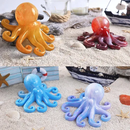 Vista 6 de Moldes de resina de pulpo de silicona, lindos moldes epoxi de pulpo, molde de silicona 3D de animales grandes para fundición de resina, colgar