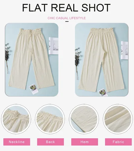Vista 5 de Dokotoo - Pantalones casuales con bolsillos, cómodos, con cintura elástica, color liso, para mujer