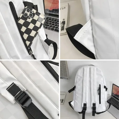 Vista 6 de Verdancy Mochila Kawaii para adolescentes, niñas, niños, escuela, universidad, viajes, estética, a cuadros, mochila escolar, bolsa casual, Negro